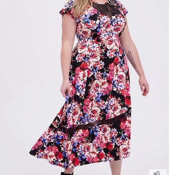 Torrid MIDI Dress skater style with floral design - Picture 3 of 8